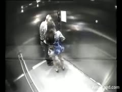 The security webcam captured a very brief and untidy sexual encounter in the elevator.